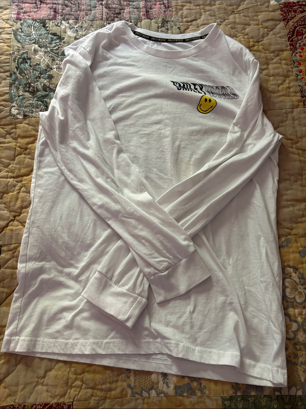 White Long Sleeve Tee with Smiley Logo
